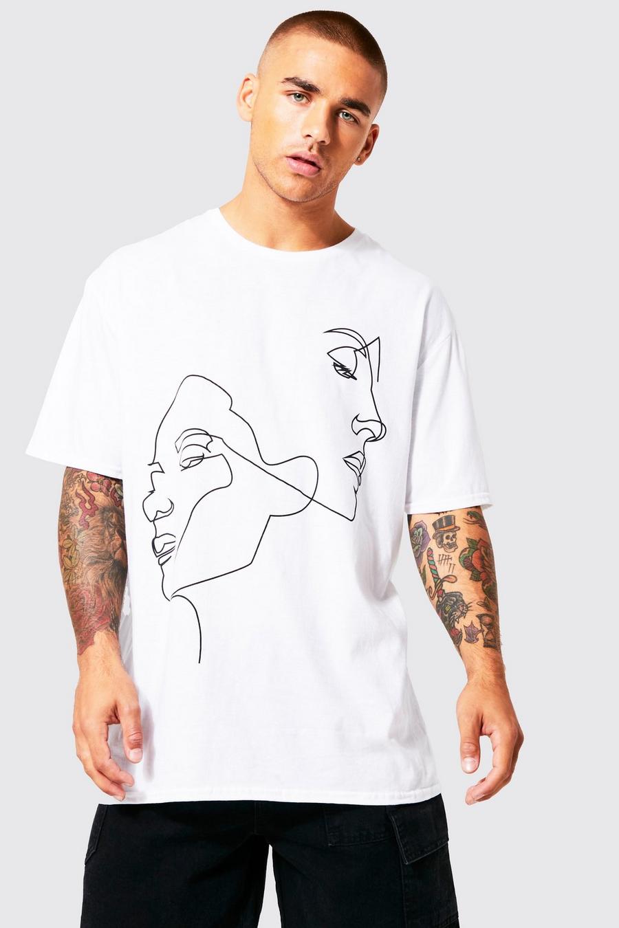 White Oversized Line Face Graphic T-shirt image number 1