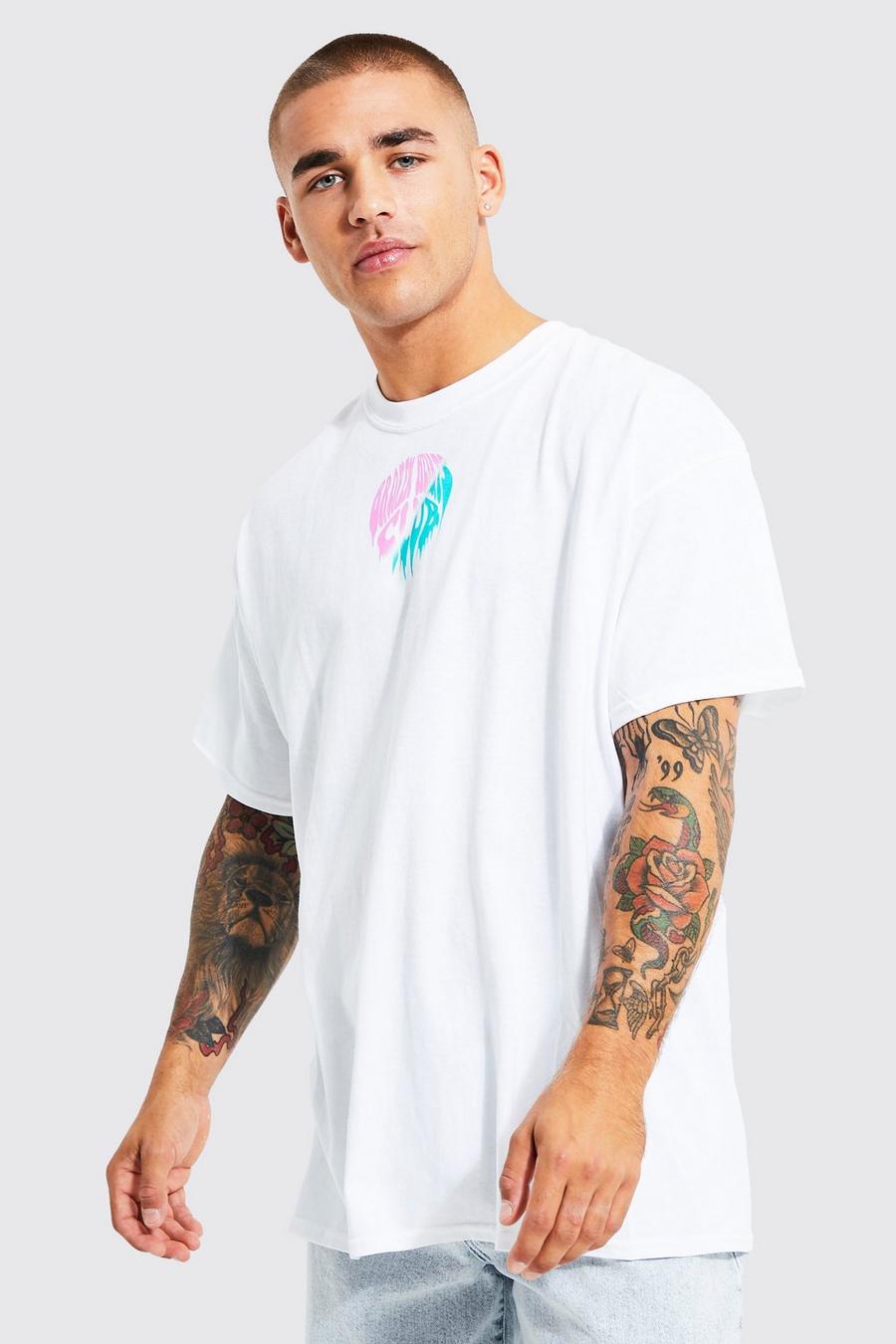 White Oversized Neck Graphic T-shirt image number 1