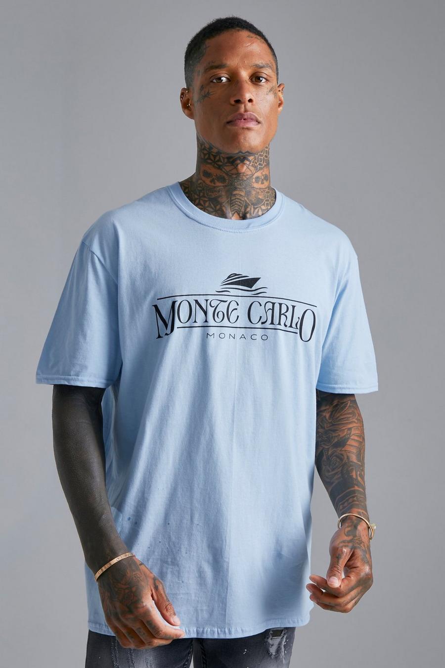 Light blue Oversized Monte Carlo Text T-shirt image number 1