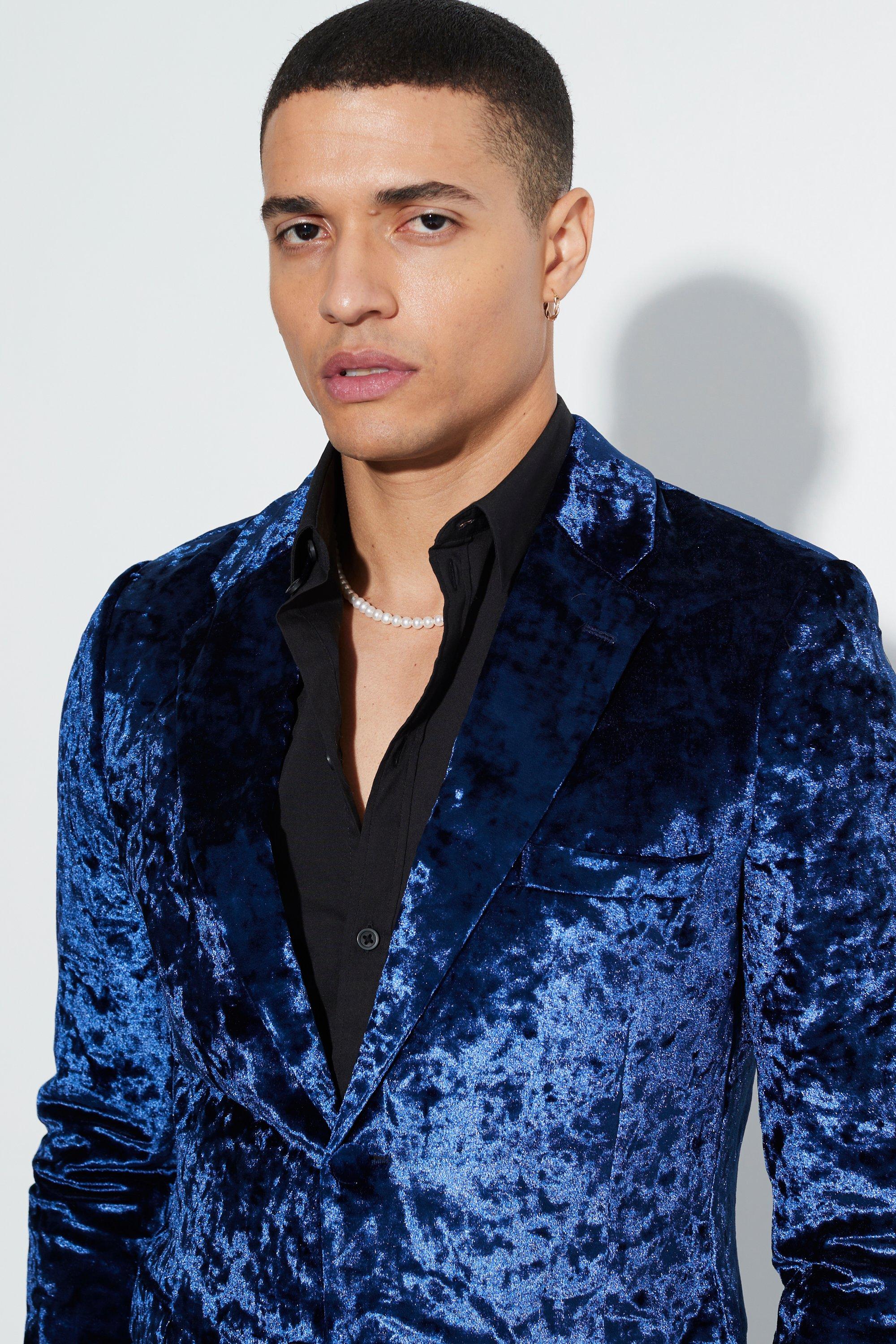 boohoo Men's Skinny Crushed Velvet Blazer