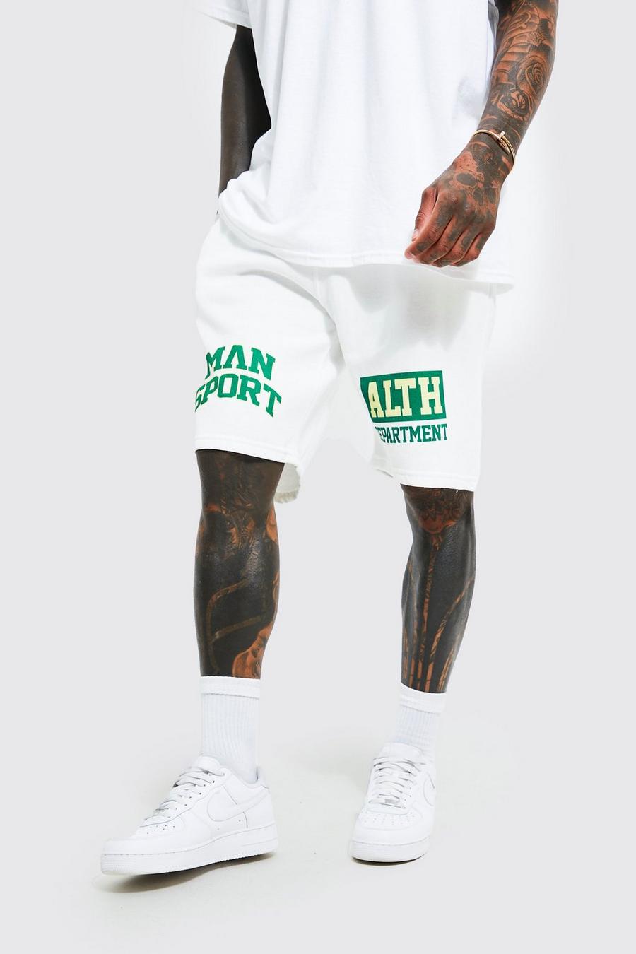 White Loose Fit Varsity Graphic Jersey Shorts image number 1