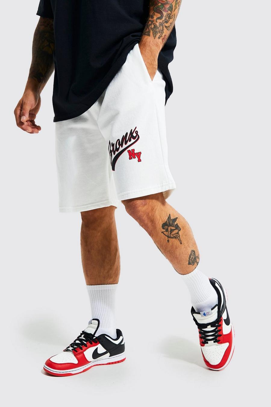 Pantalón corto holgado de tela jersey con estampado de Bronks Collegiate, White bianco