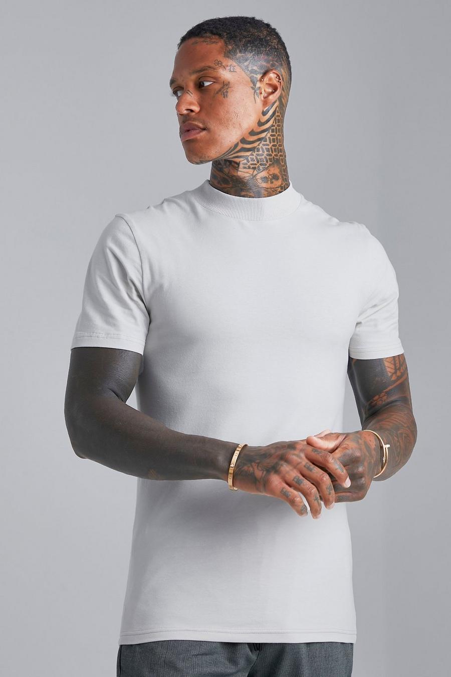 Camiseta con cuello extendido ajustada al músculo, Light grey grigio