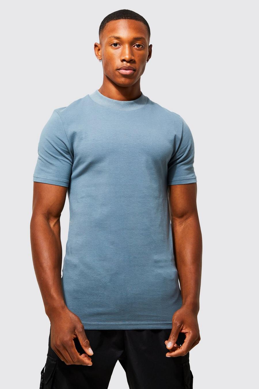 Slate blue bleu Muscle Fit Extended Neck T-shirt