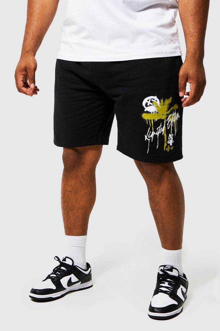 Plus Jersey-Shorts mit Palmen-Print, Black image number 1