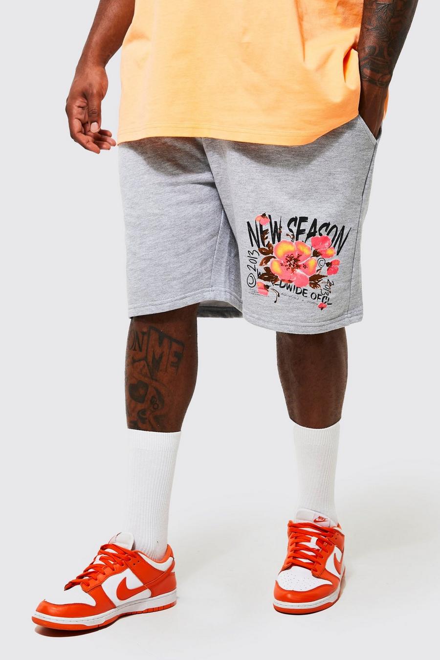 Grande taille - Short en jersey à imprimé fleuri, Grey marl image number 1