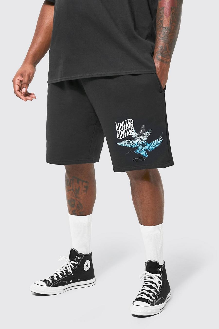 Plus Jersey-Shorts mit Print, Black schwarz