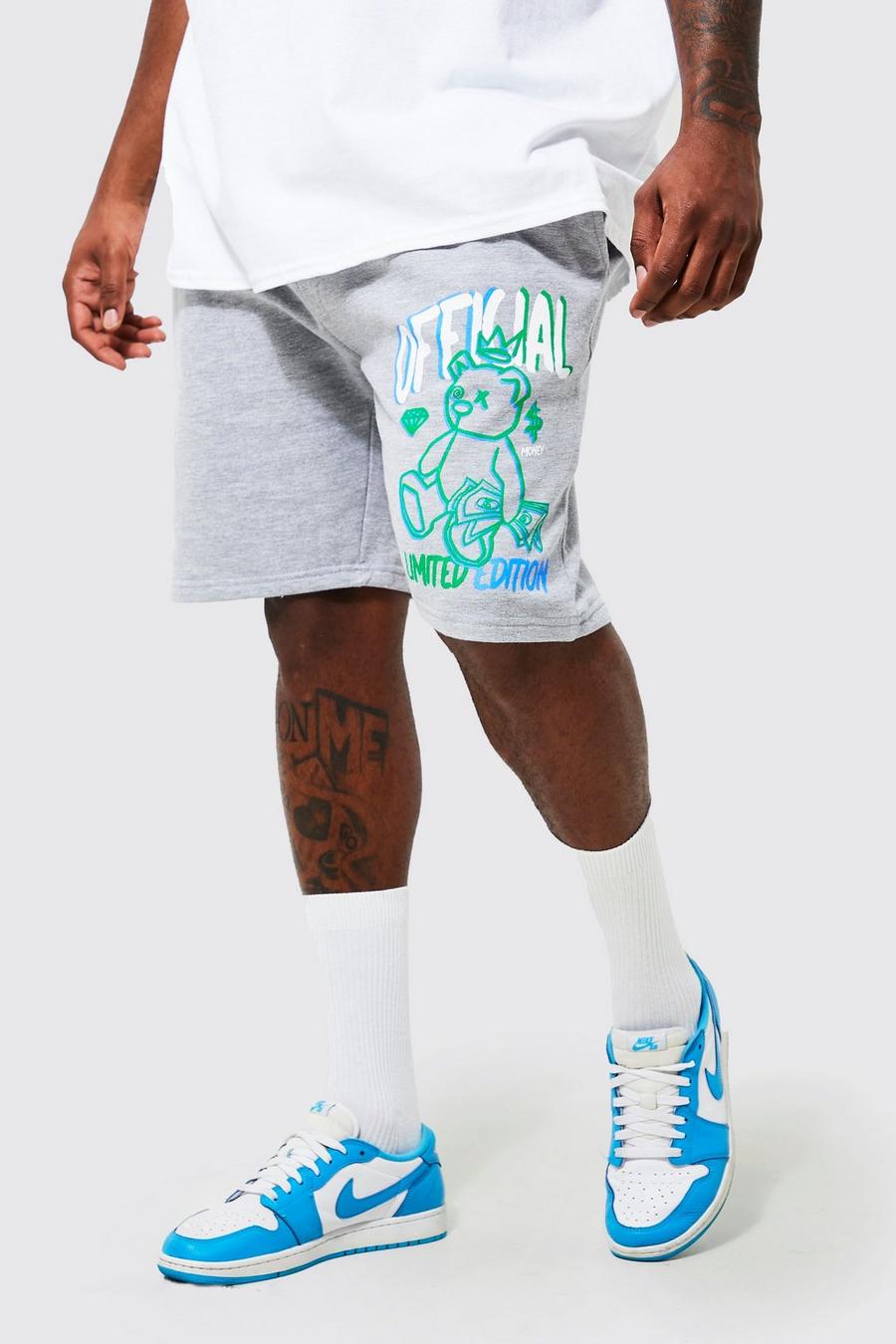 Plus Jersey-Shorts mit Official Teddy Print, Grey marl gris