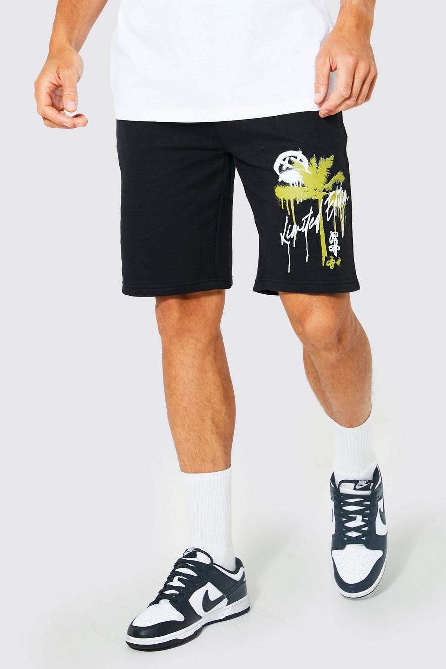 Black Tall Jersey Palm Print Shorts image number 1