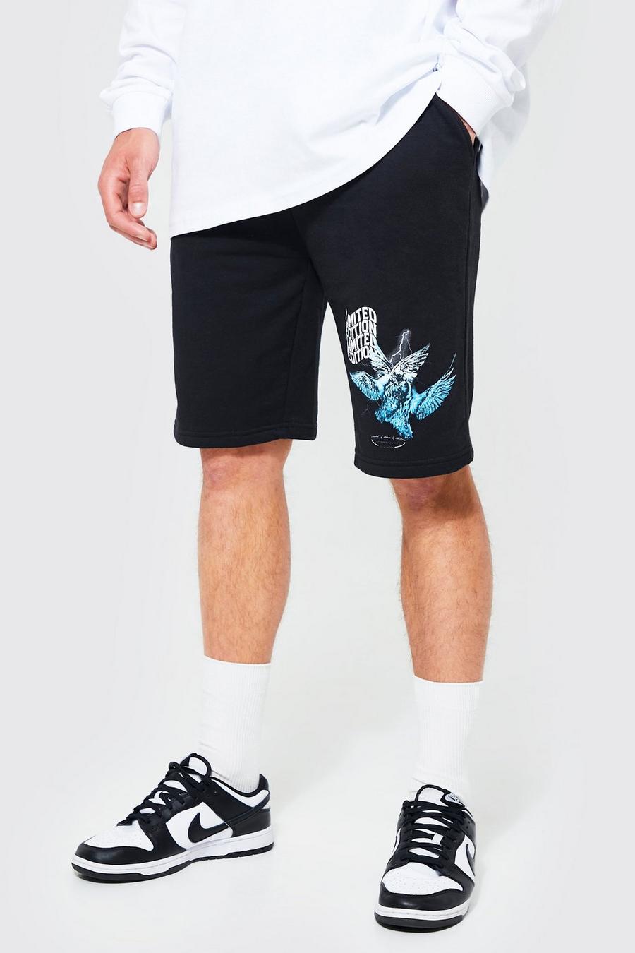 Pantaloncini Tall in jersey con stampa di colombe, Black image number 1