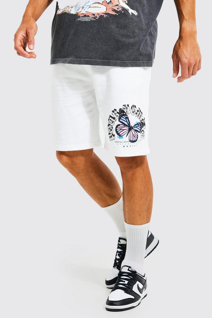 White Tall Butterfly Print Jersey Short image number 1