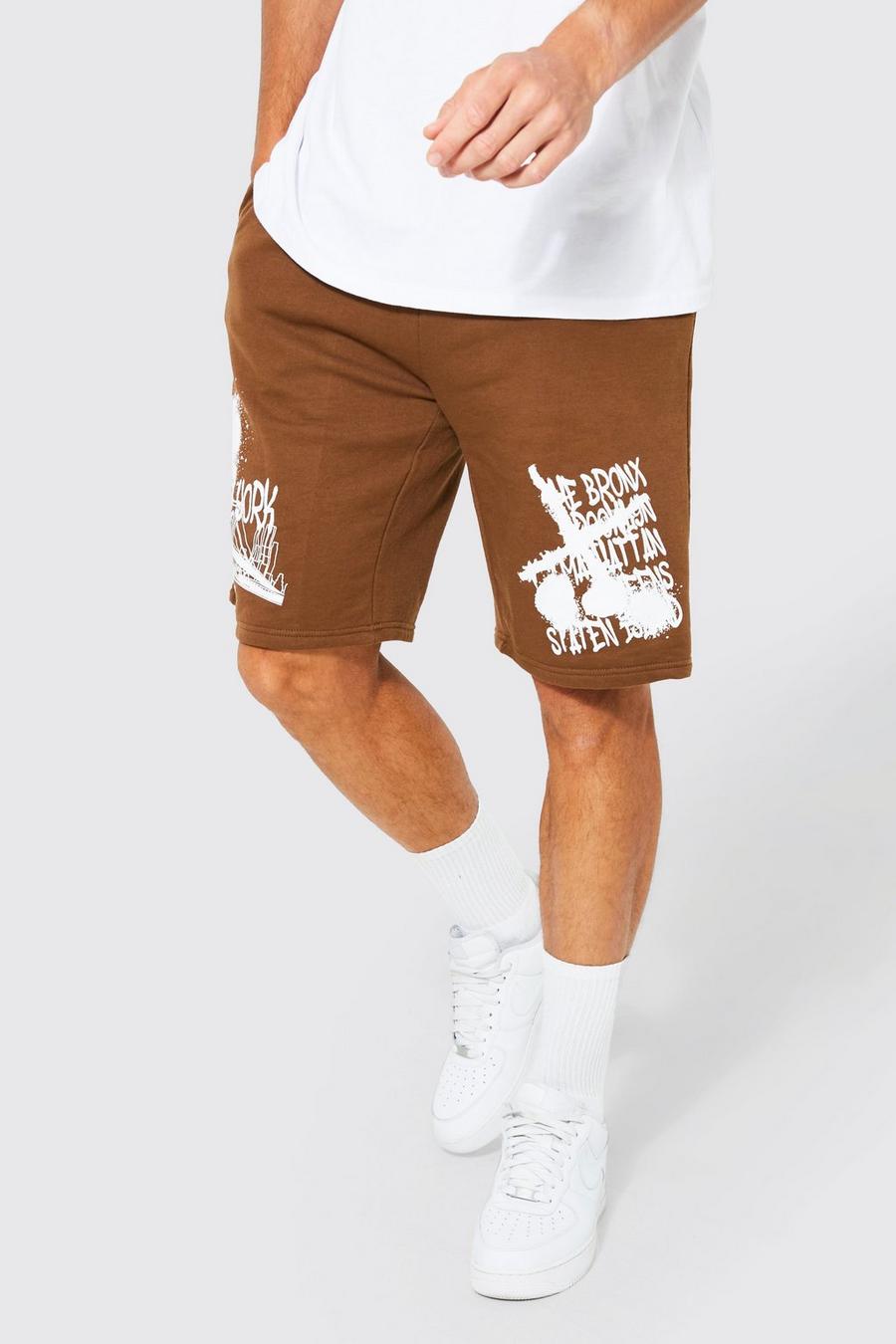 Chocolate brown Tall Jersey New York Shorts Met Print