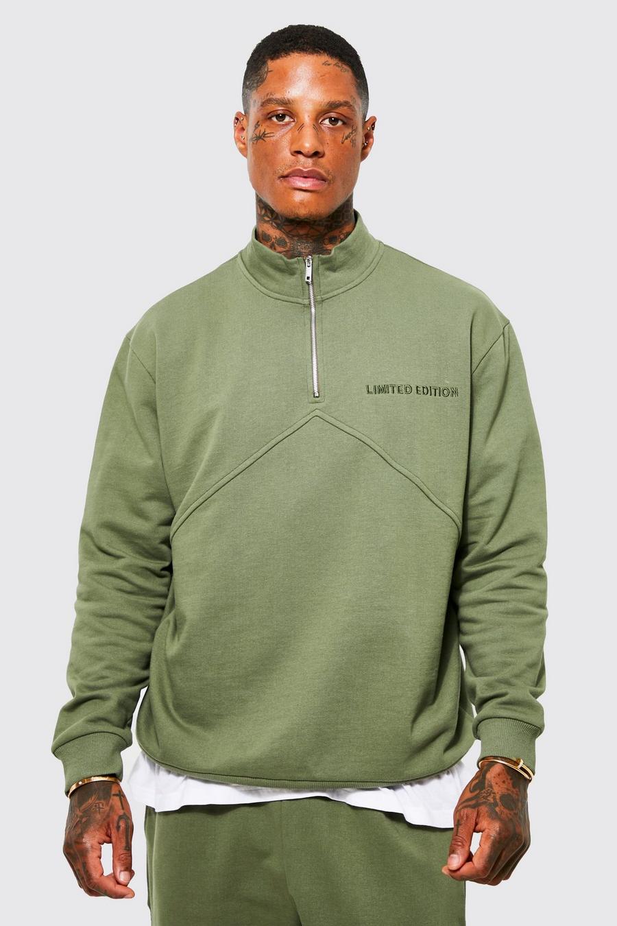 Olive Oversized Heavyweight Loopback Funnel Sweater image number 1