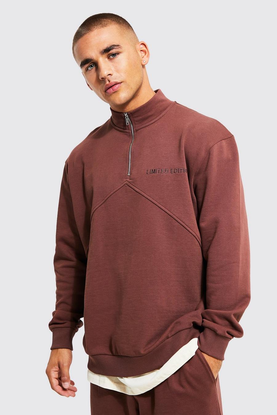 Chocolate brun Oversize sweatshirt med hög hals image number 1