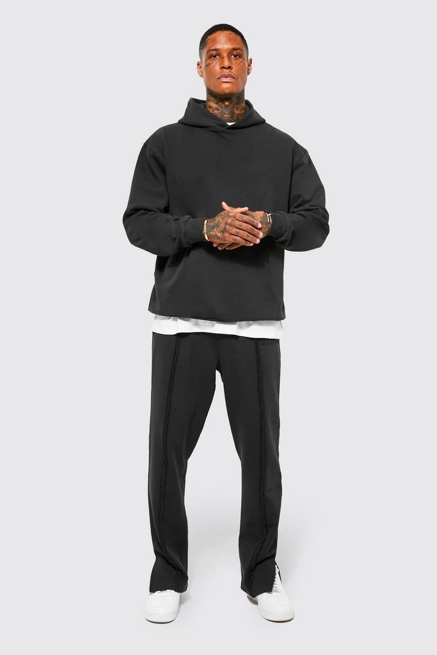 Charcoal grey Träningsoverall i sweatshirttyg med slits image number 1