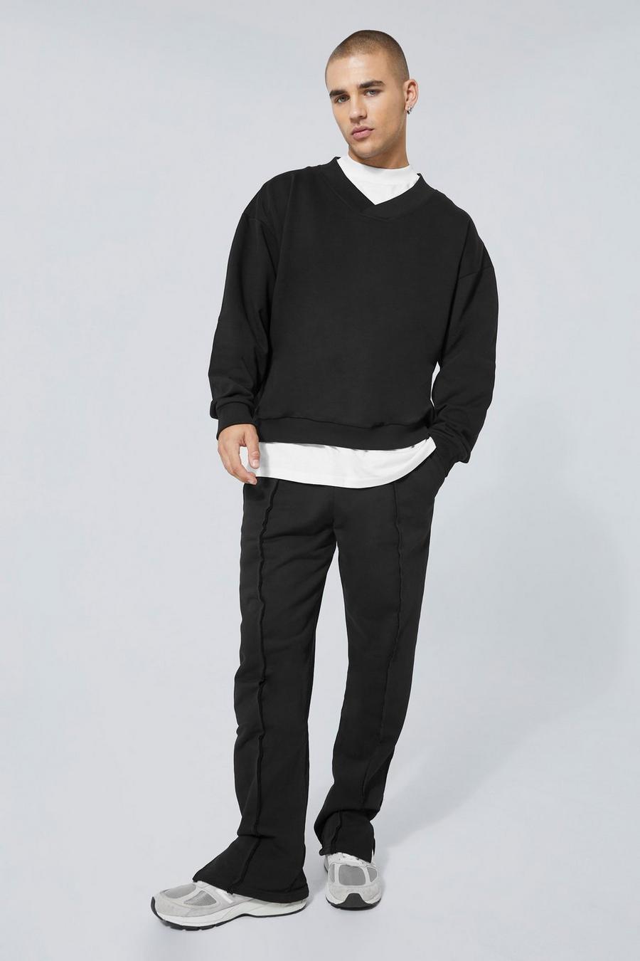 Black svart V-ringad sweatshirt och mjukisbyxor image number 1