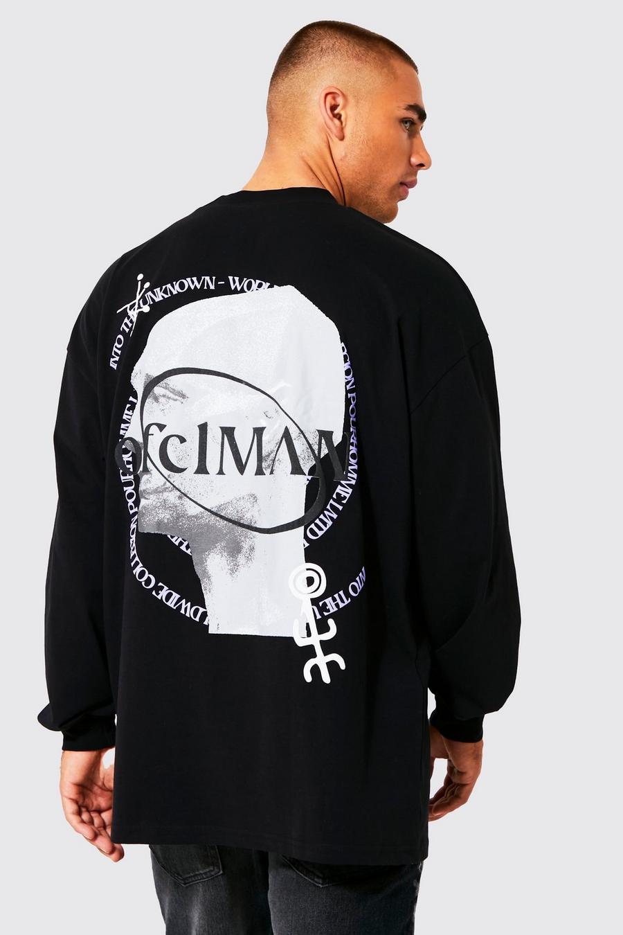 Black Oversized Long Sleeve Head Graphic T-shirt image number 1