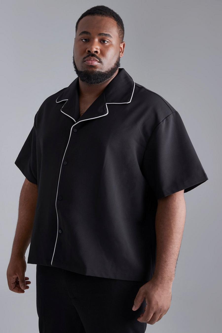 Black svart Plus - Skjorta med bowlingkrage med kantband