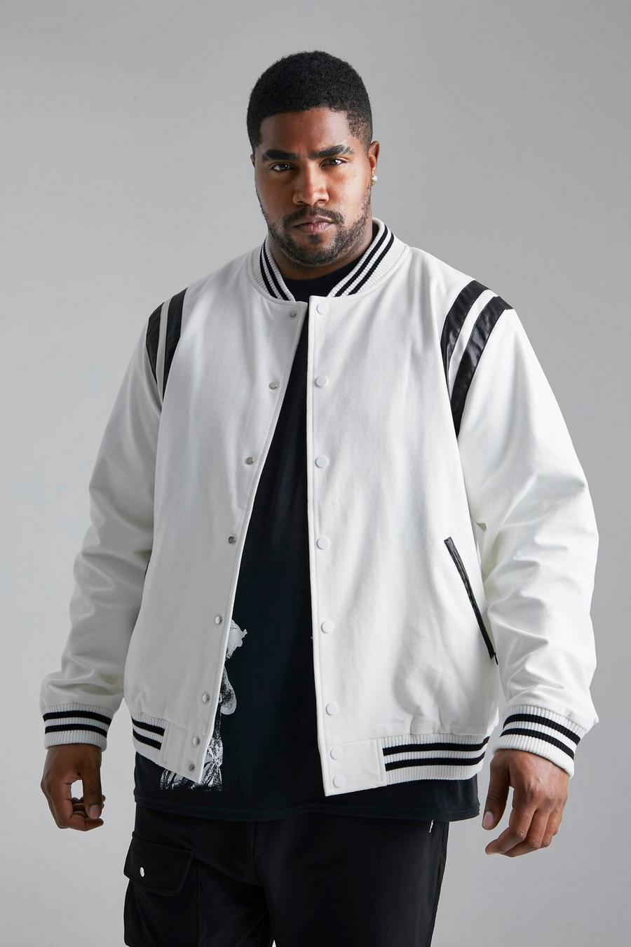 White Plus Faux Suede Panelled Bomber Jacket image number 1