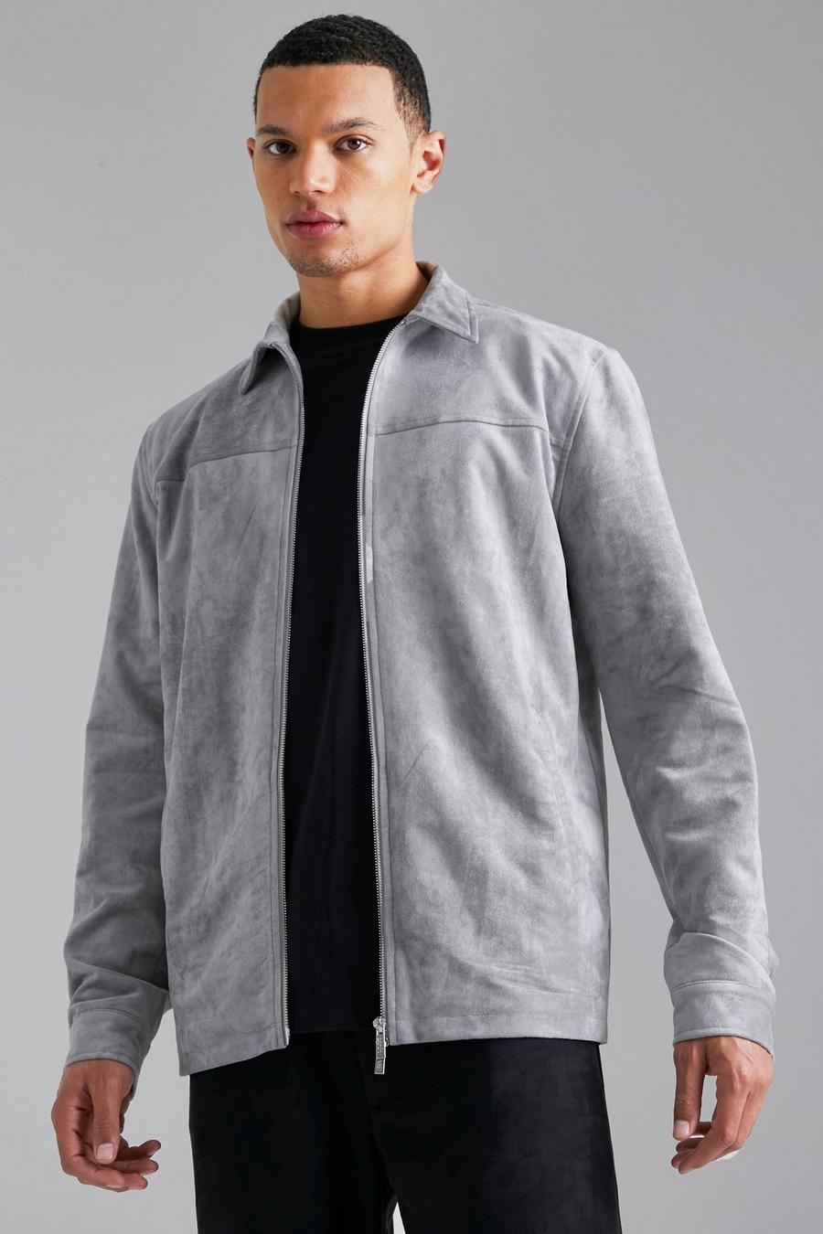 Light grey grigio Tall Faux Suede Harrington Jacket