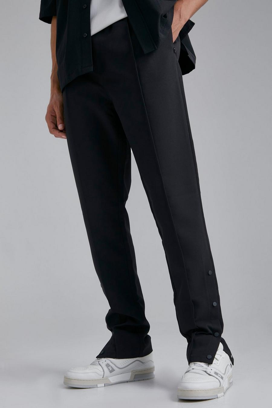 Black Tall Popper Detail Tapered Trouser image number 1