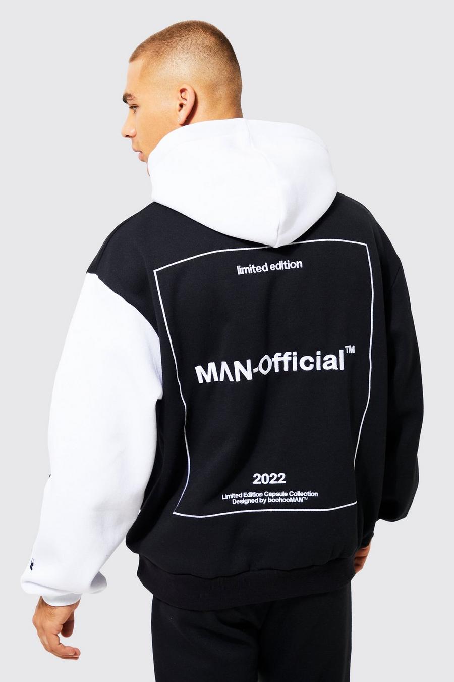 Black Embroidered And Colourblock Hoodie image number 1