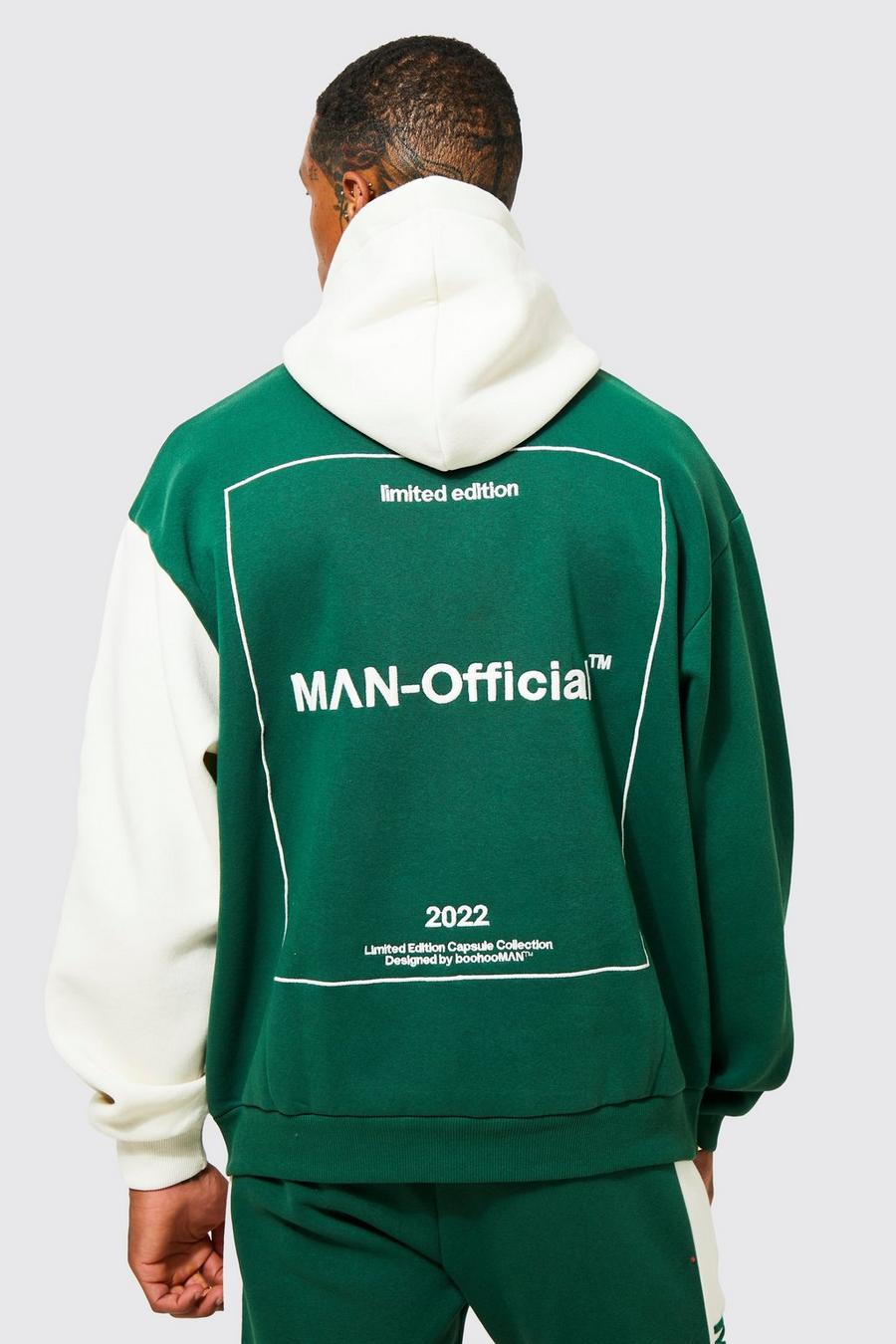 Green Embroidered And Colourblock Hoodie image number 1