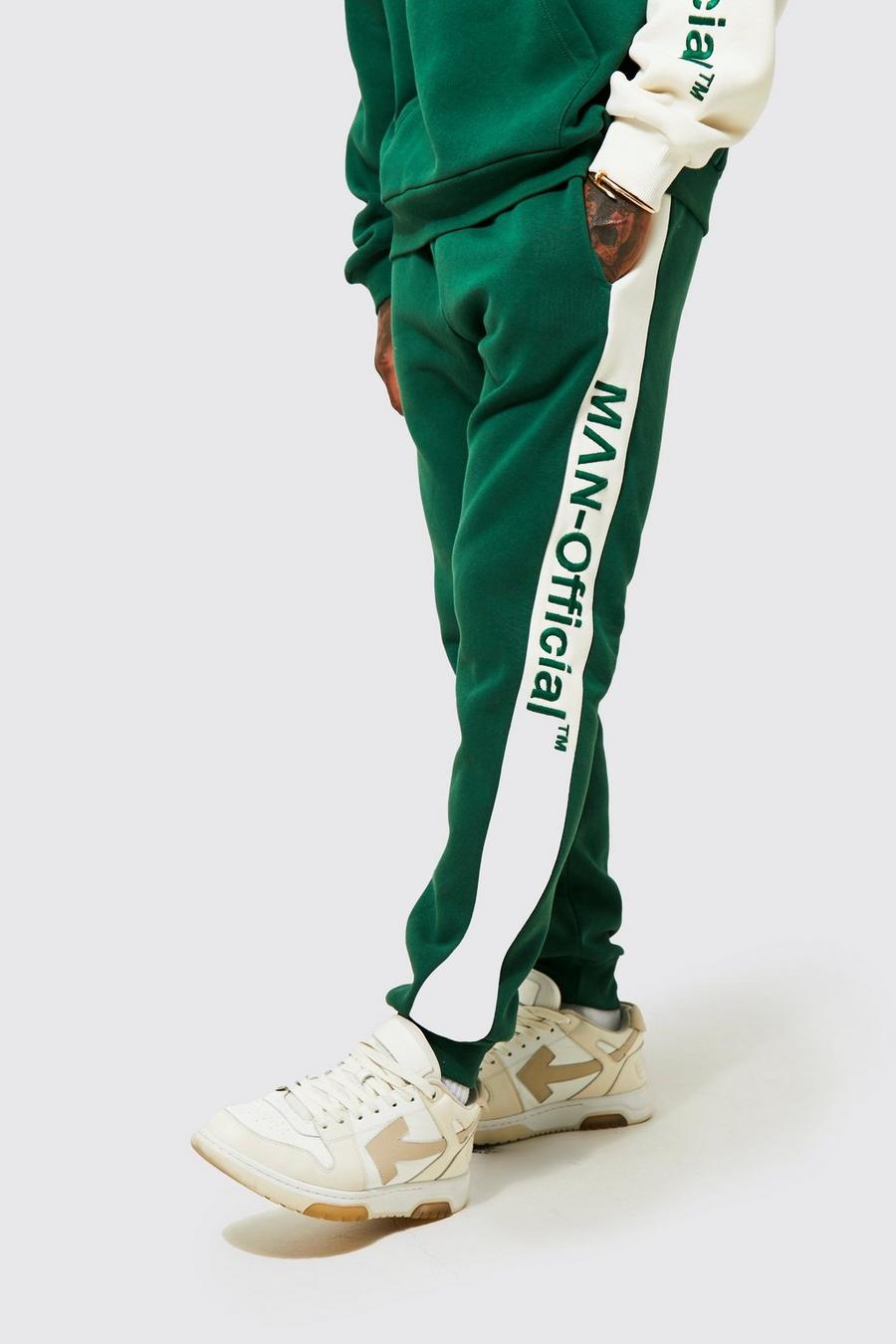 Green  Embroidered Slim Colourblock Jogger image number 1