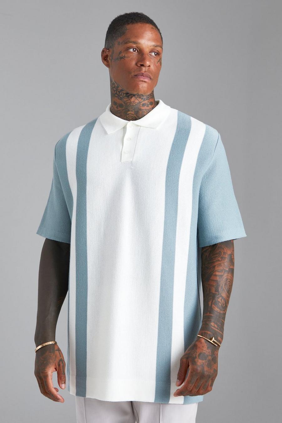 Ecru Oversized Knitted Colourblock Polo  image number 1