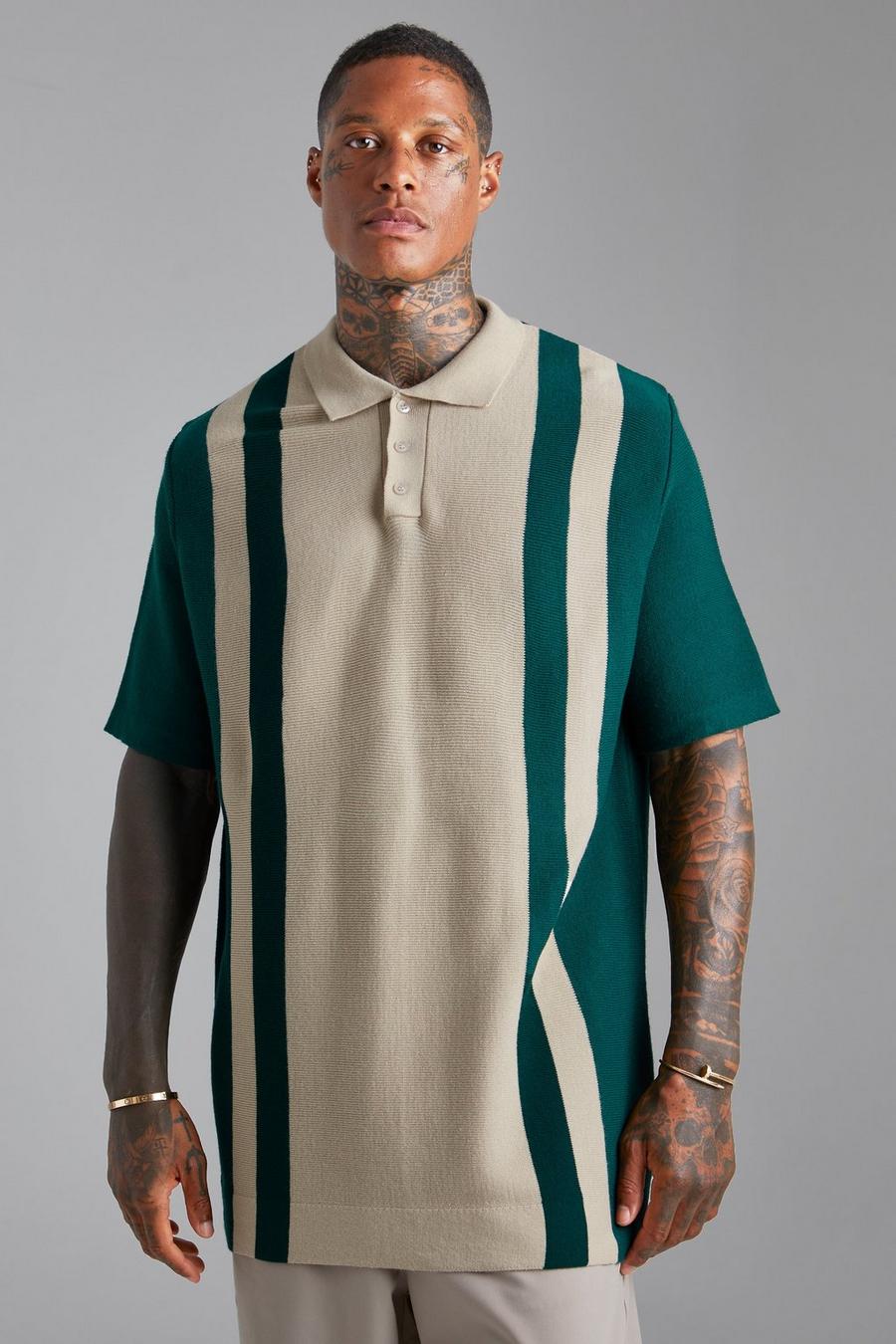 Stone Oversized Knitted Colourblock Polo  image number 1