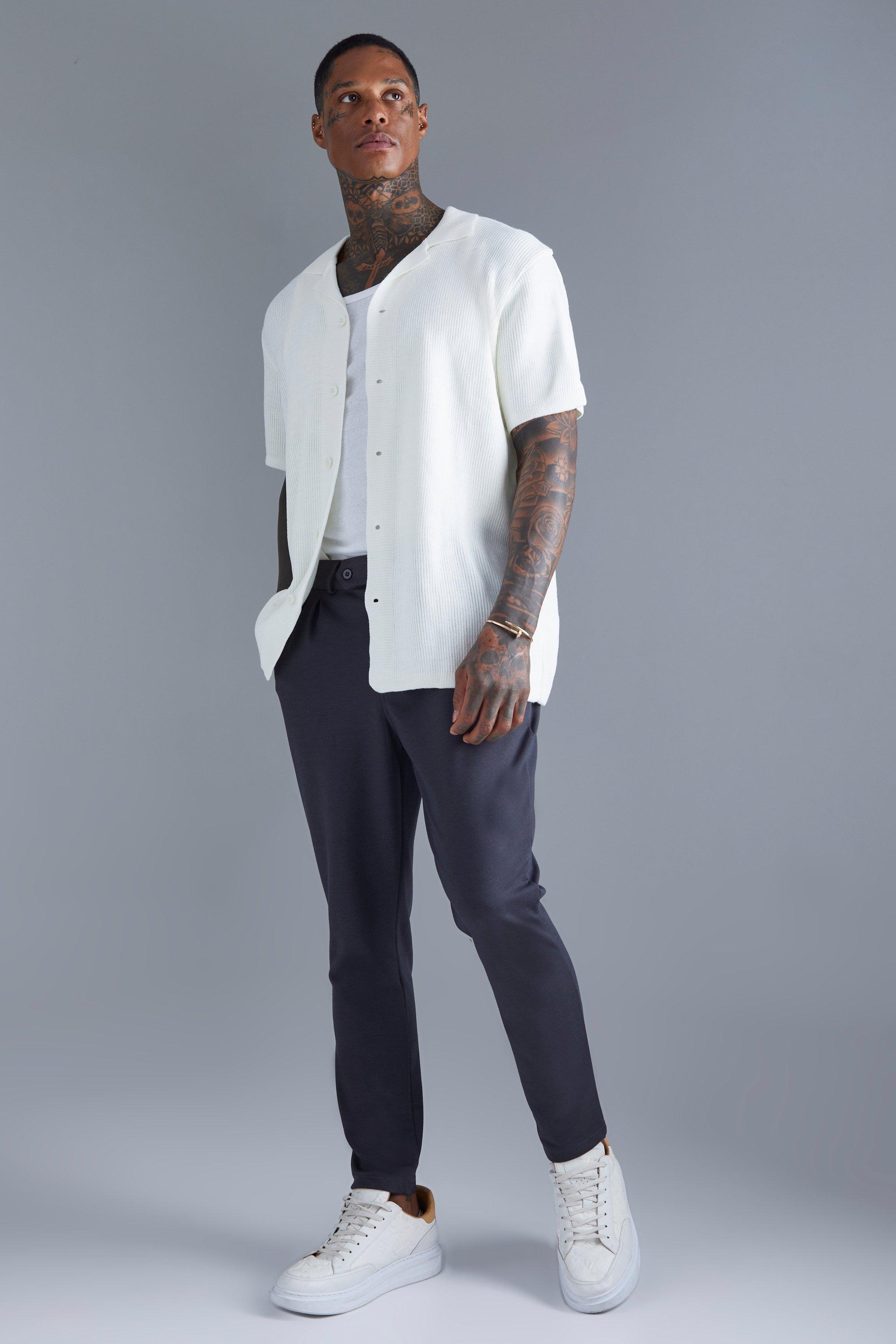 Short Sleeve Knitted Pleated Revere Shirt | boohoo