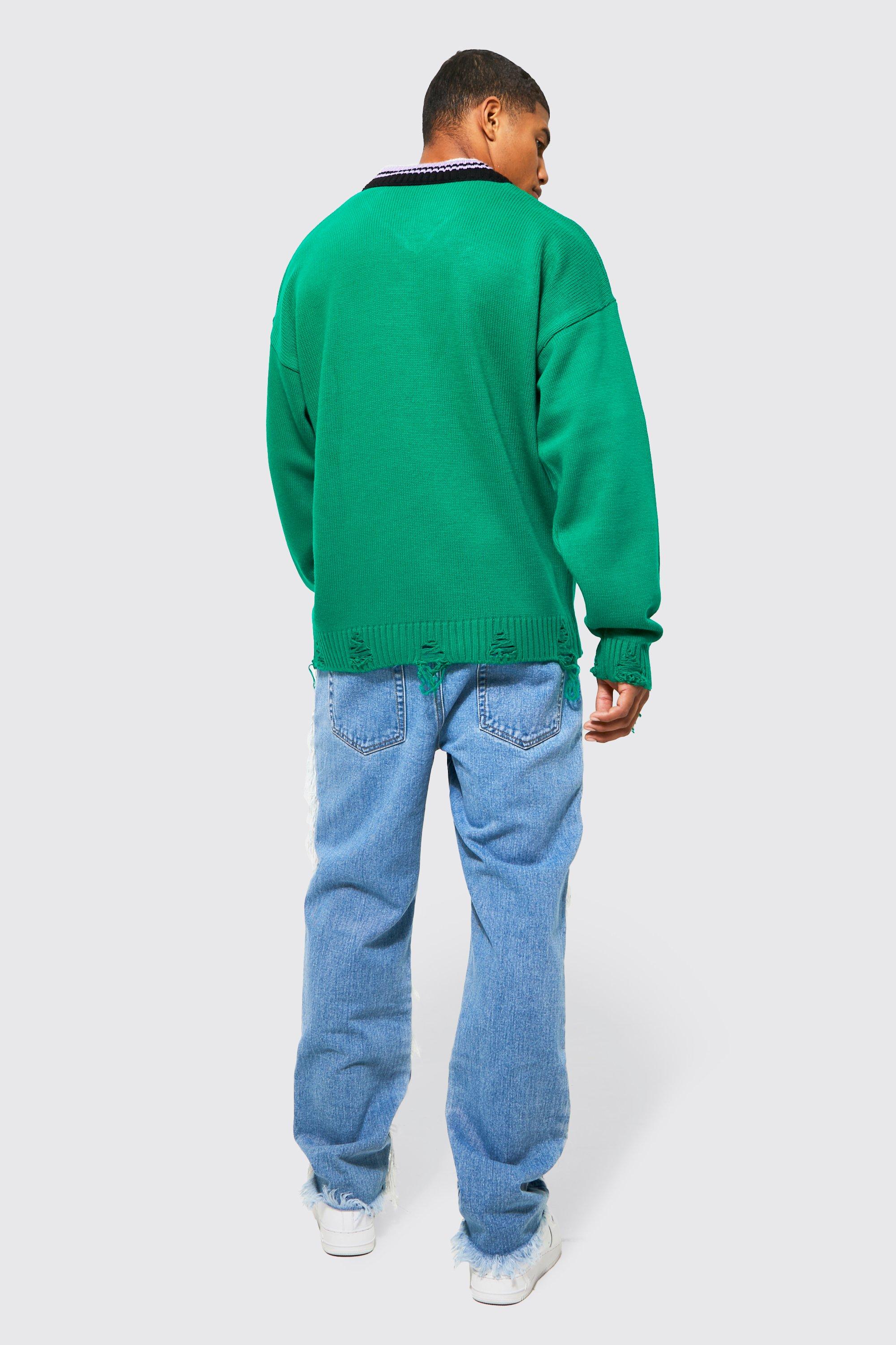 Oversized Distressed Varsity Jumper With Neck boohoo CA