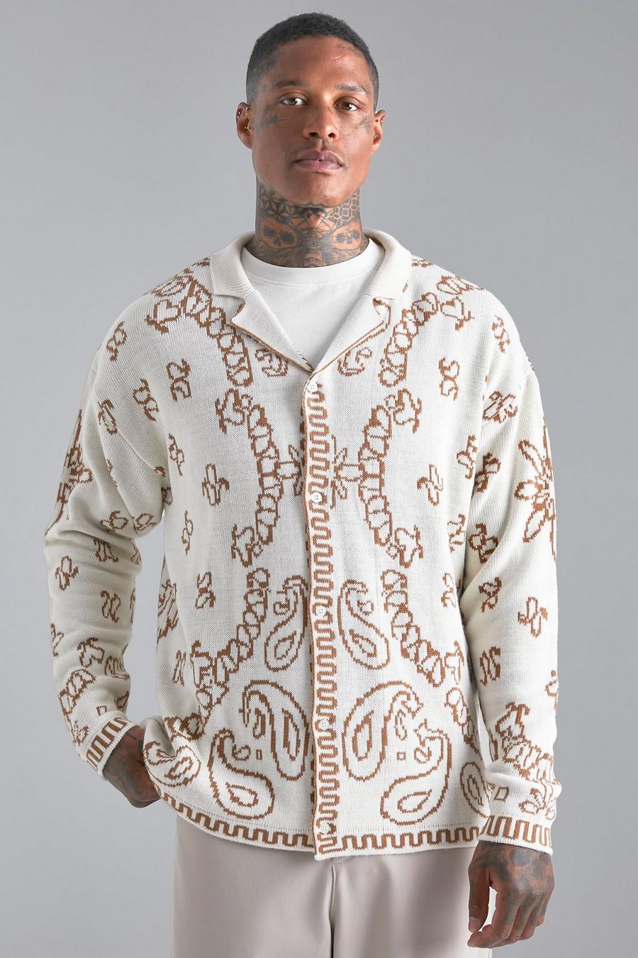 Ecru Long Sleeve Knitted Bandana Shirt  image number 1