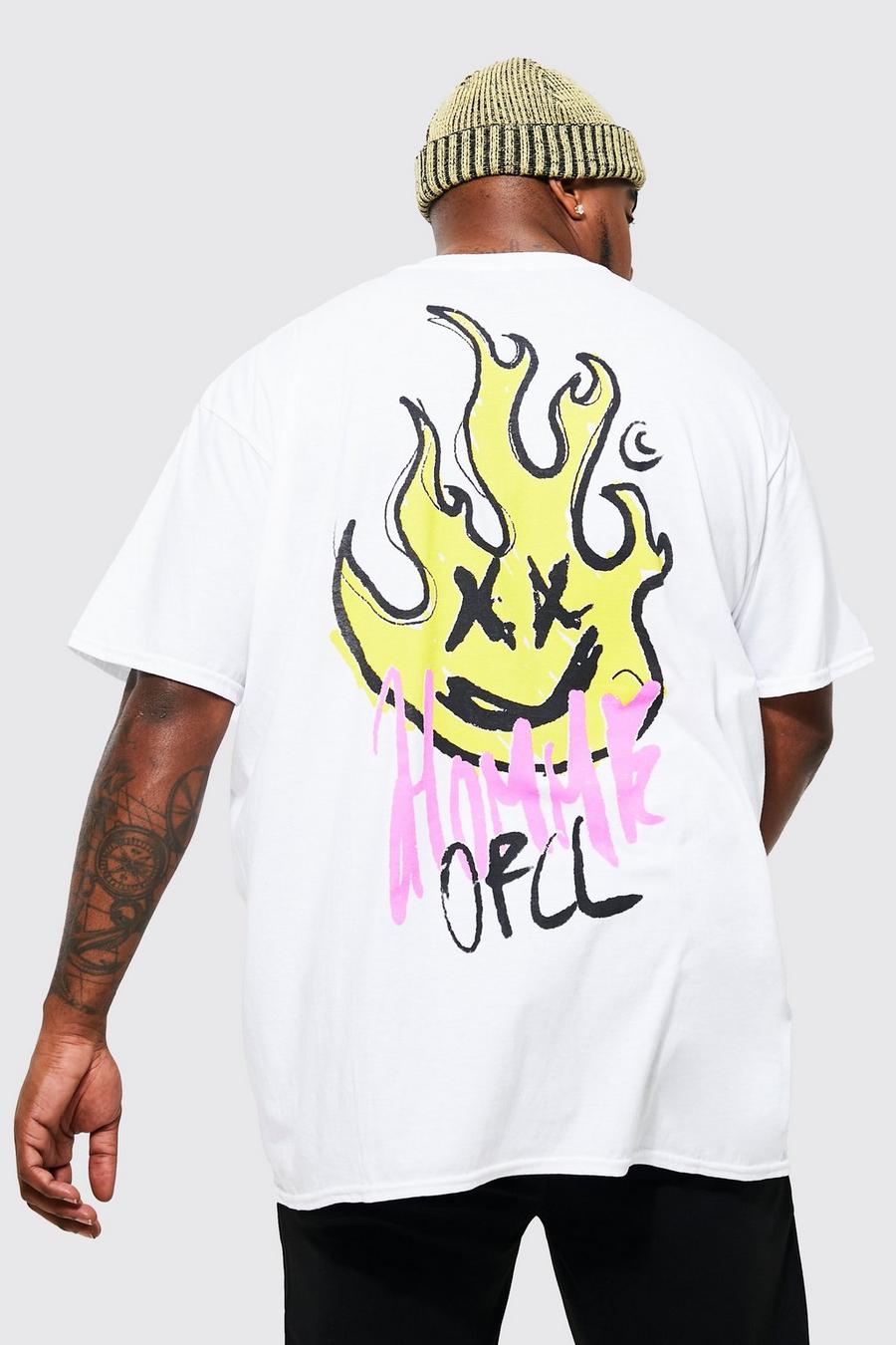 White Plus Flame Face Back Print T-shirt image number 1