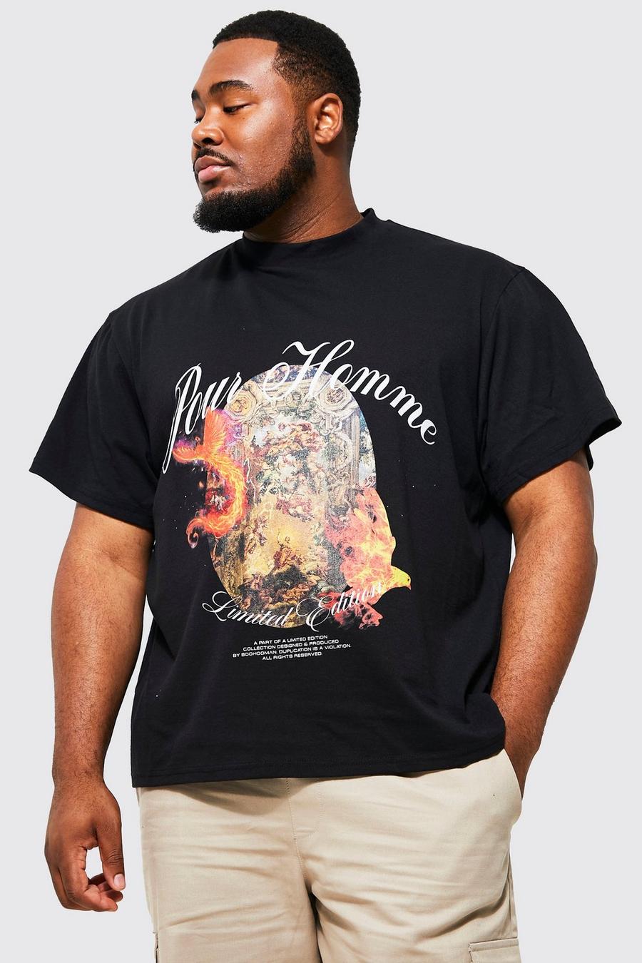 Black negro Plus Oversized Extended Neck Graphic T-shirt