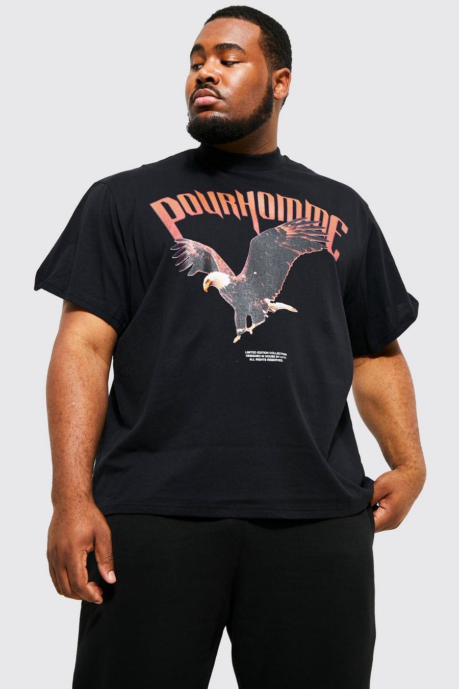 Black Plus Oversized Extended Neck Graphic T-shirt image number 1