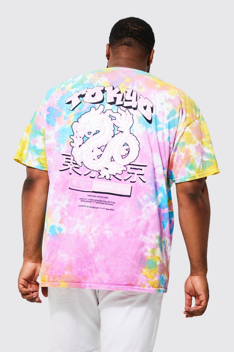 Plus Batik T-Shirt mit Drachen-Print, Multi image number 1