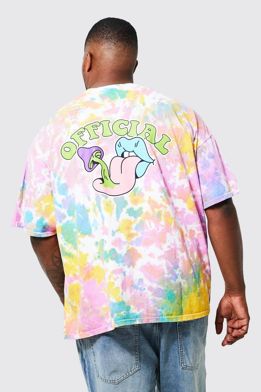 T-shirt Plus Size in fantasia tie dye con stampa Official sul retro, Multi multicolor