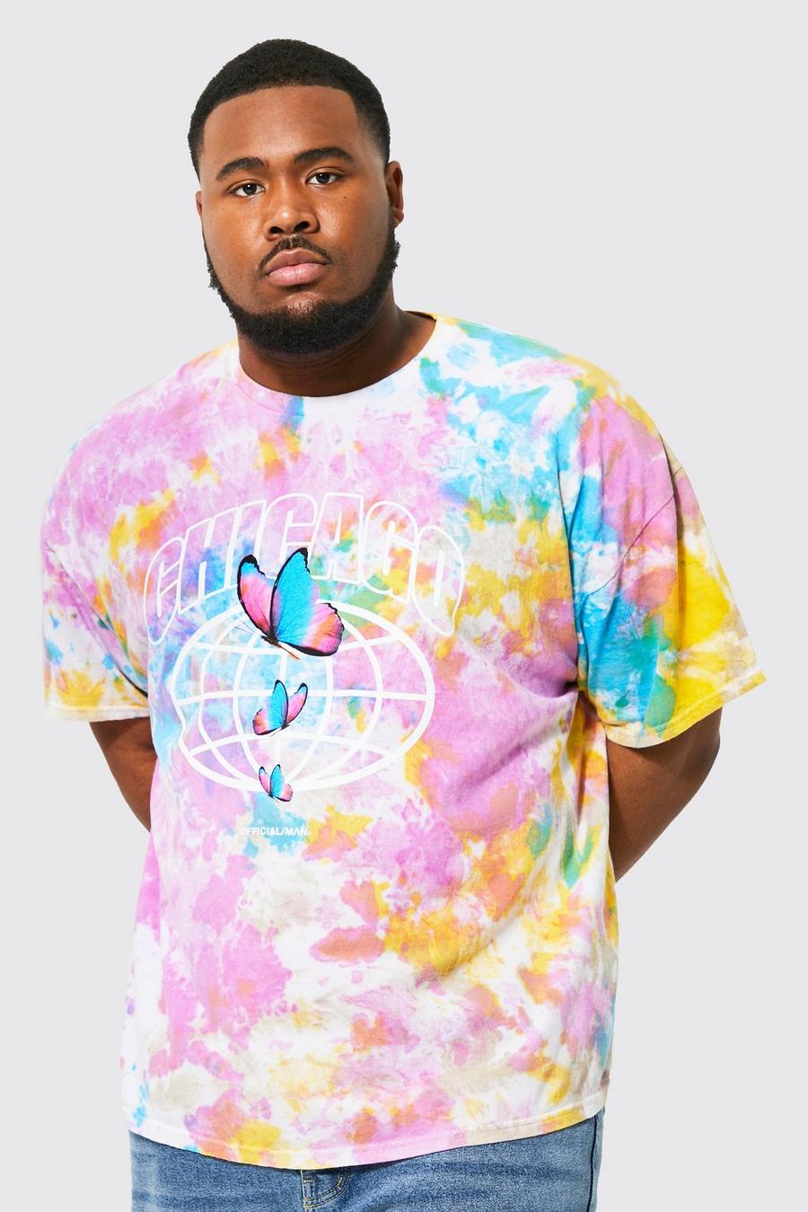 Grande taille - T-shirt tie dye à imprimé Chicago papillon, Multi image number 1