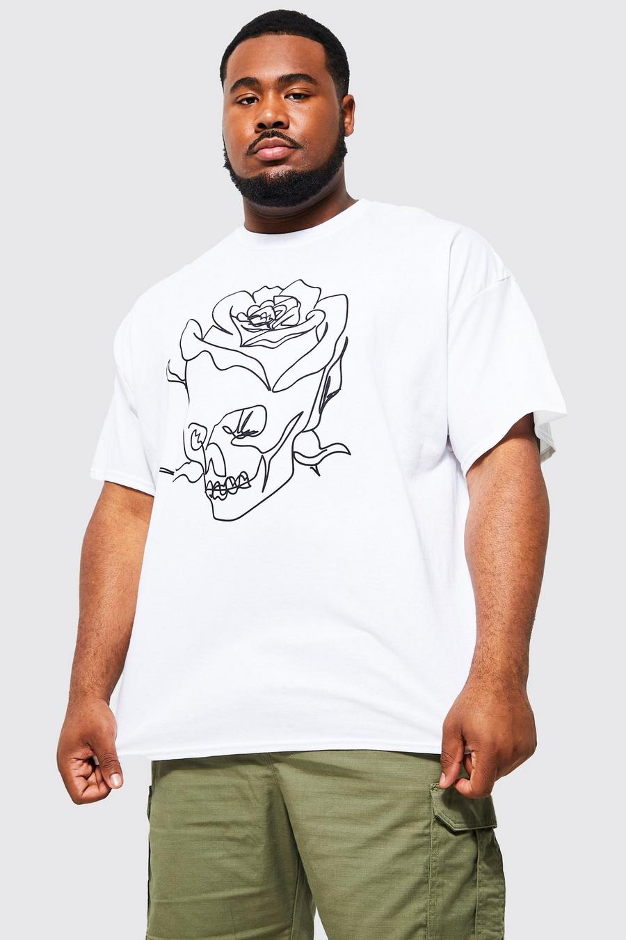 Camiseta Plus con estampado de dibujo de calavera, White blanco image number 1
