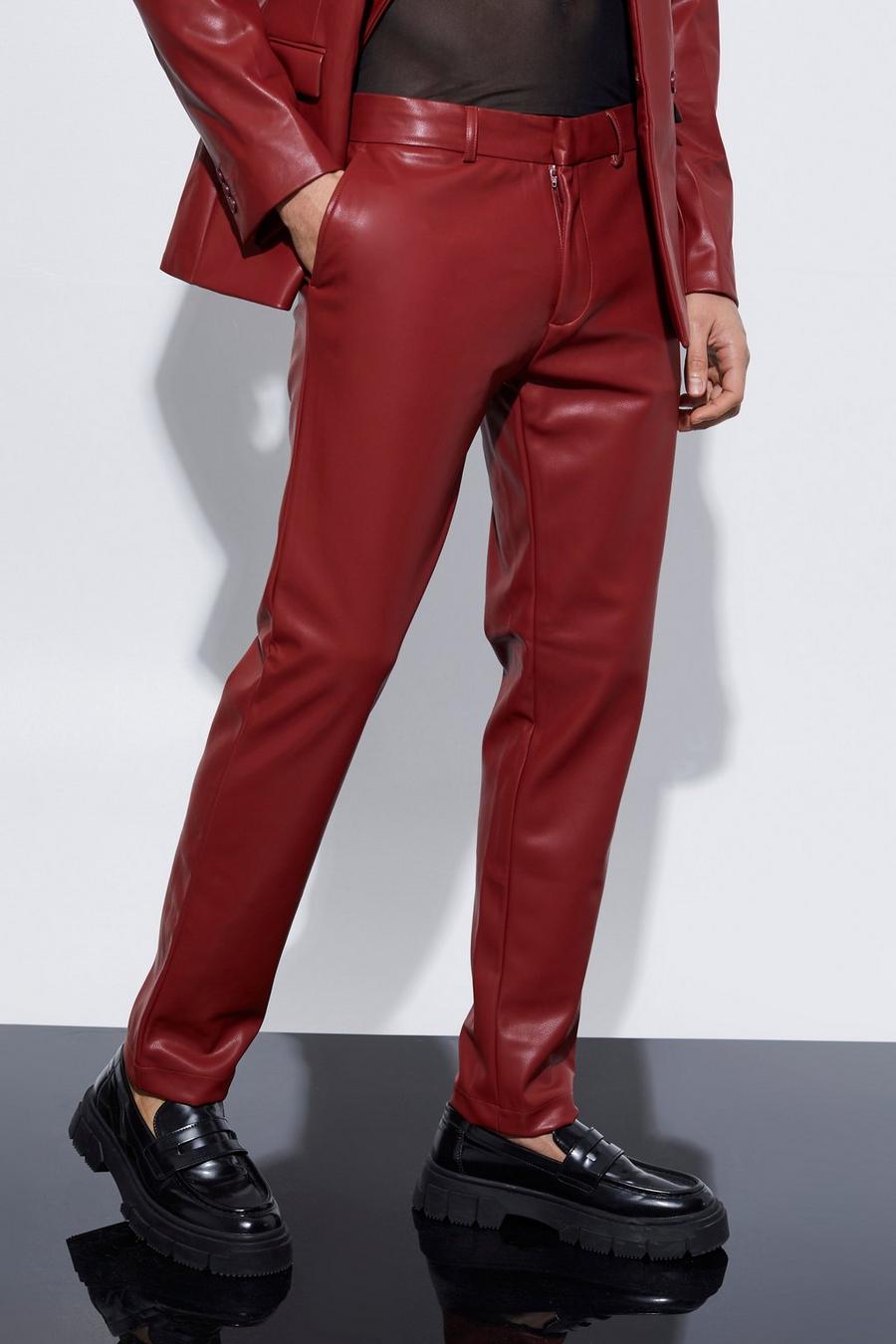 Burgundy Slim Pu Suit Trousers image number 1