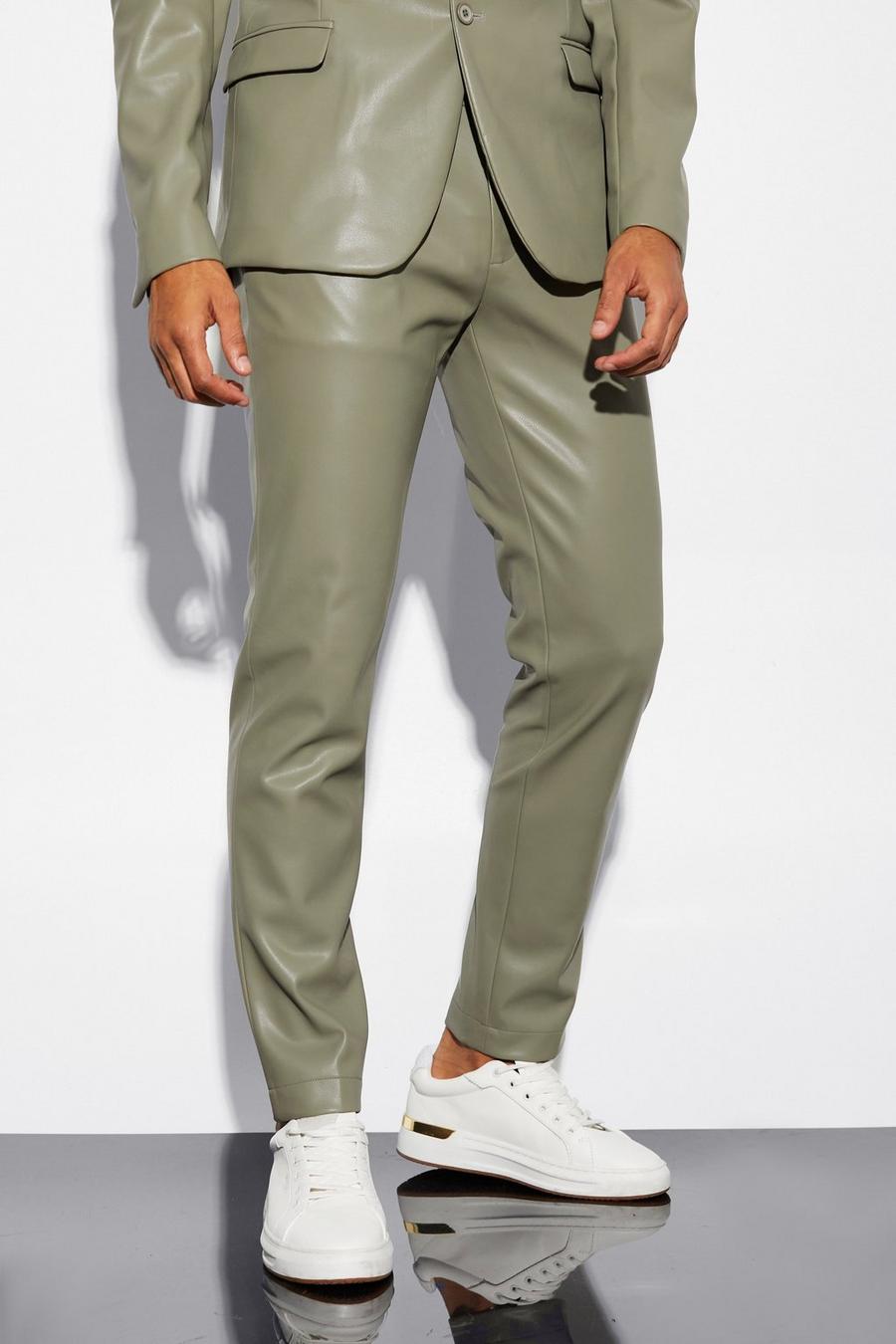 Khaki Slim Pu Suit Trousers image number 1