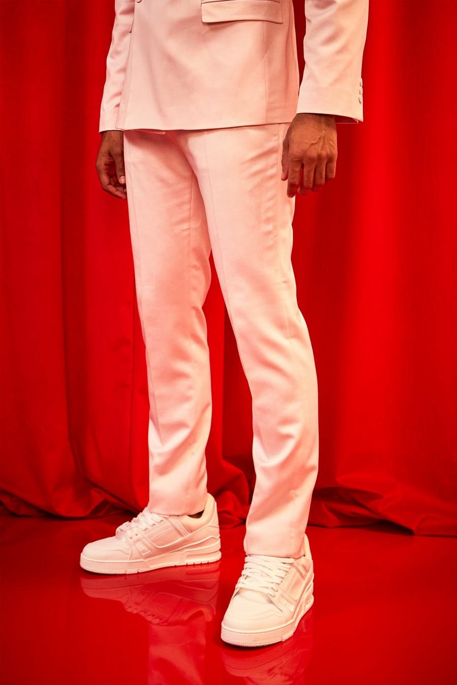 Pantaloni Smoking Slim Fit in raso, Light pink image number 1