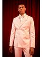 Chaqueta de traje ajustada de raso con botonadura doble, Light pink