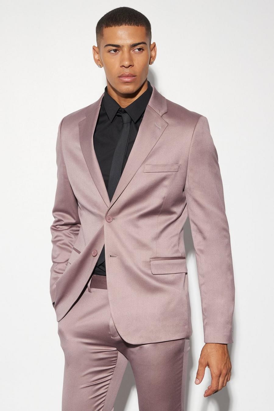Mauve purple Skinny Satin Suit Jacket image number 1
