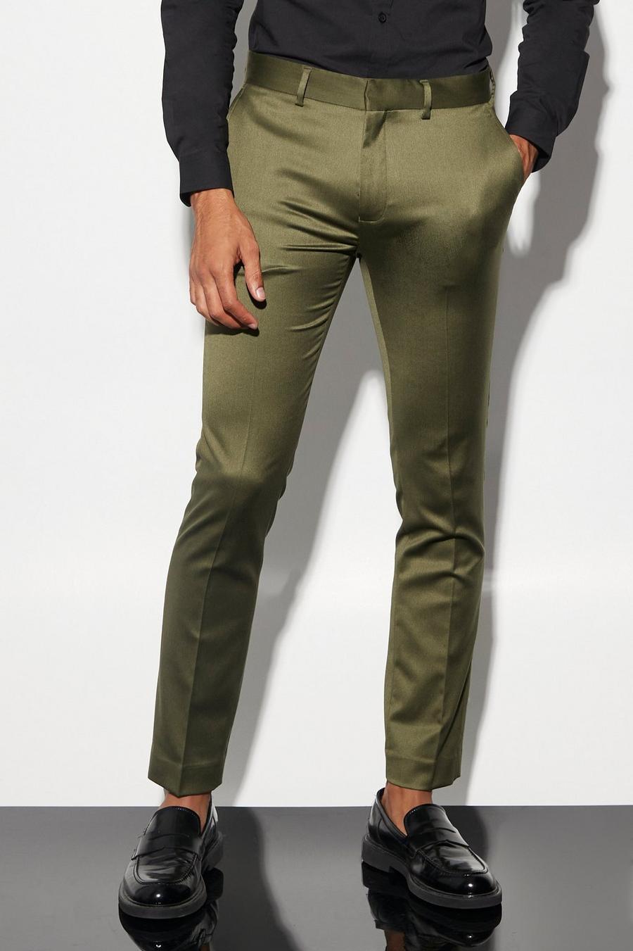 Olive green Skinny Satin Suit ruffled Trousers