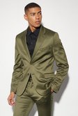 Olive Skinny Satin Suit Jacket