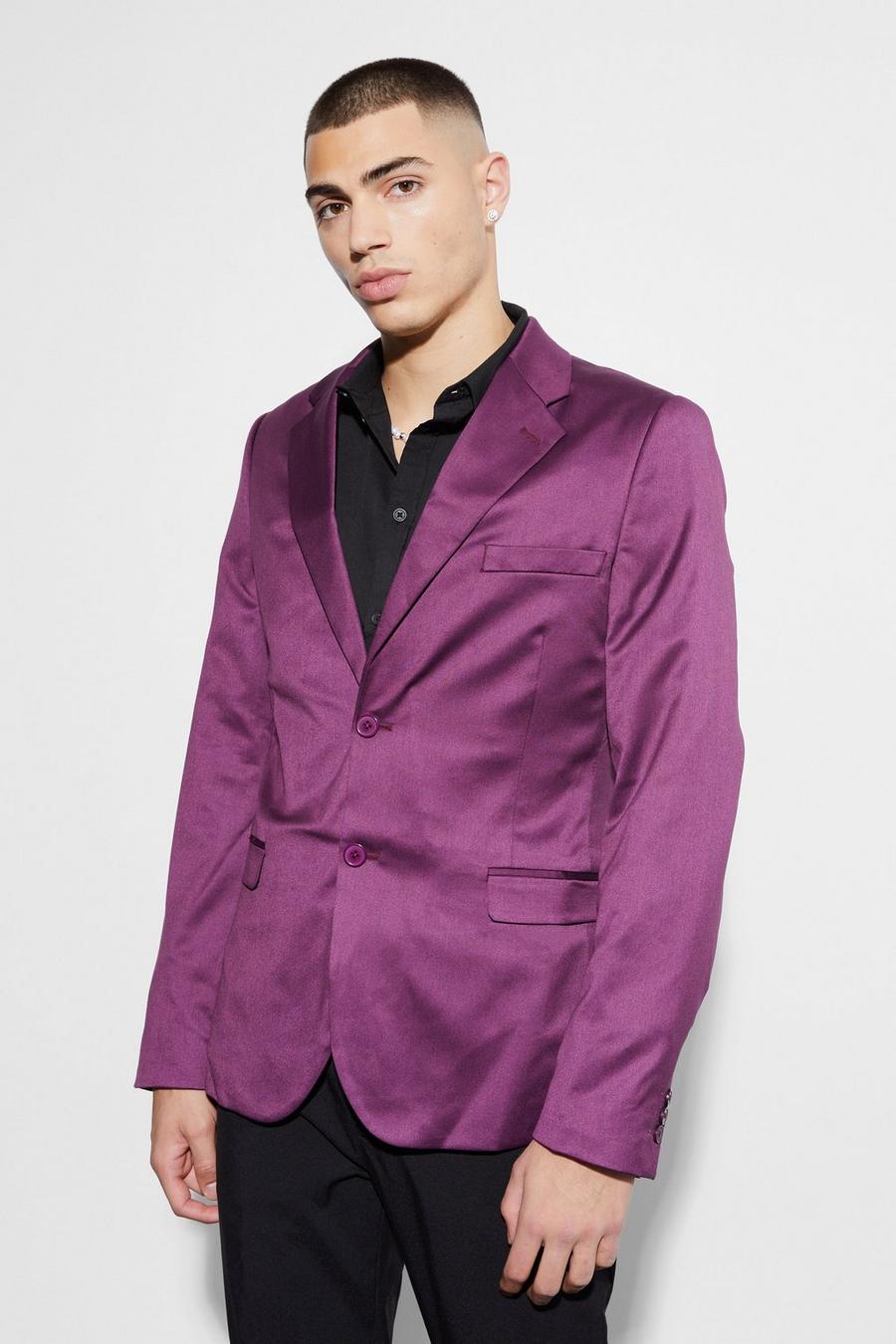 Skinny Satin-Anzugjacke, Purple violett