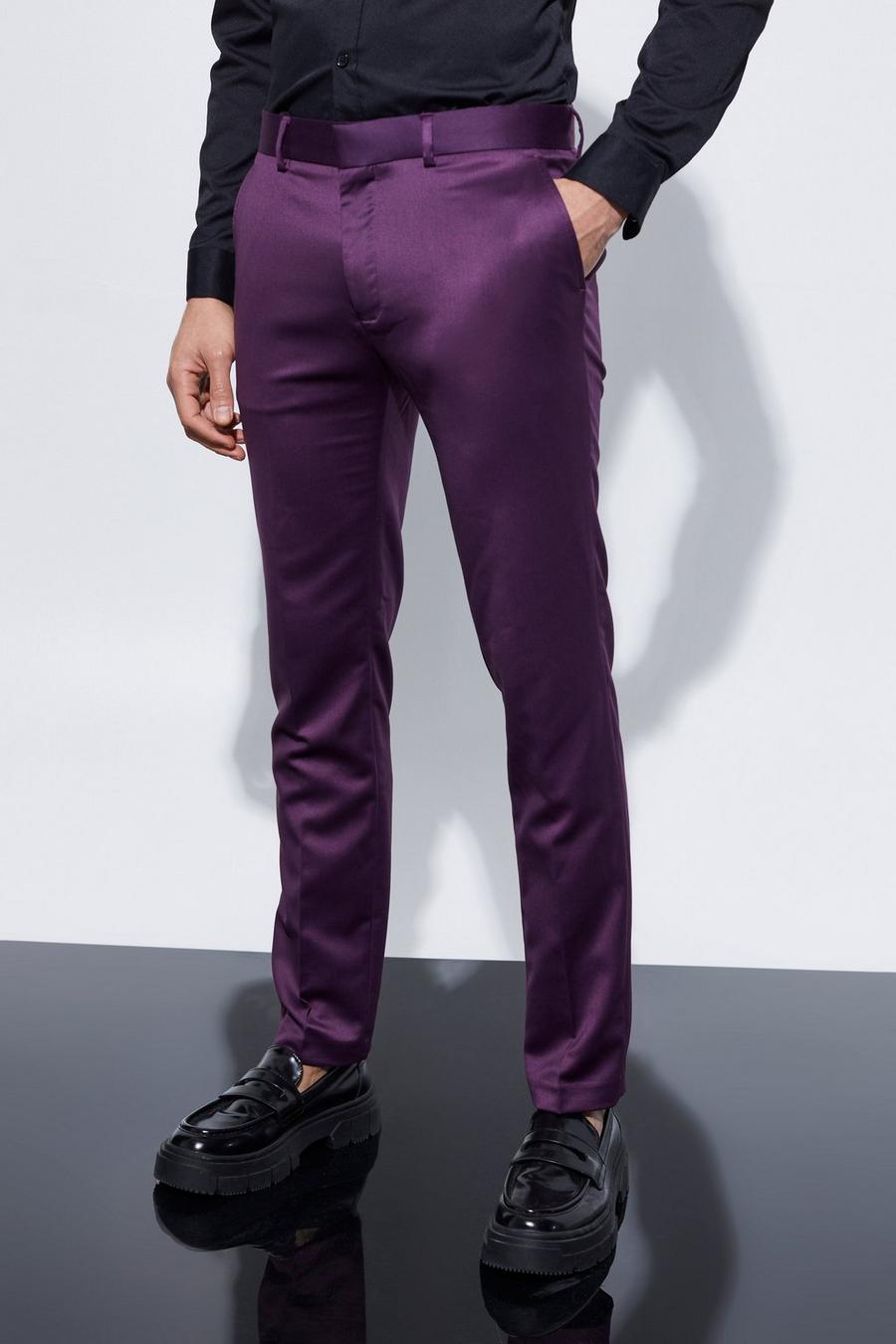 Pantaloni smoking Skinny Fit in raso, Purple morado