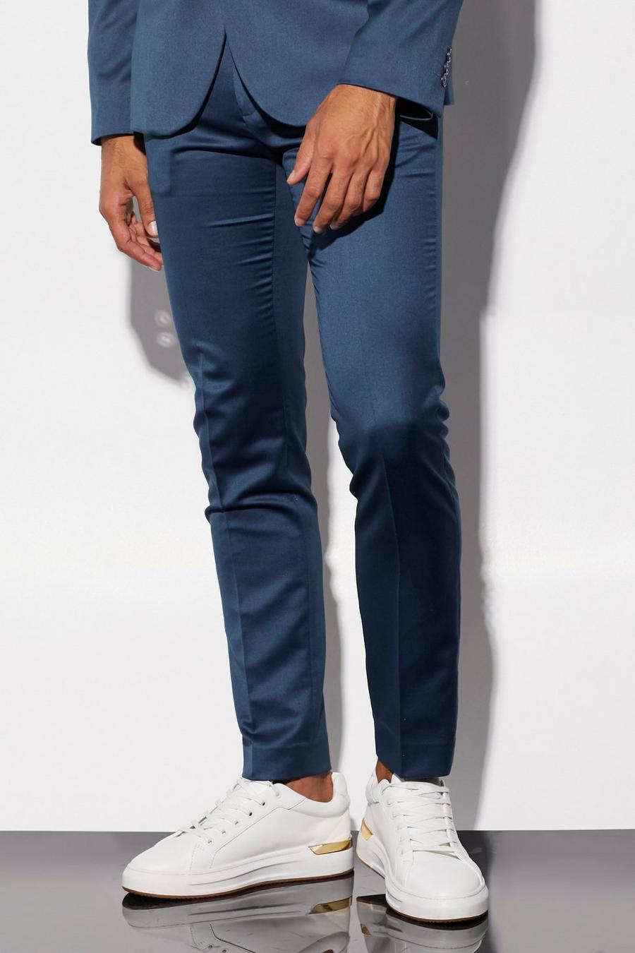 Navy Skinny Satin Suit Trousers image number 1